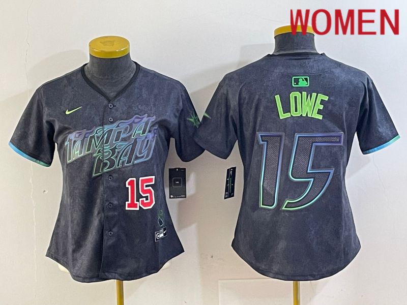 Women Tampa Bay Rays #15 Lowe Black City Edition Nike 2024 MLB Jersey style 3